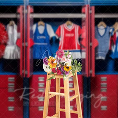 Aperturee - Aperturee Cheerleader Locker Room Sports Photography Backdrop Red Blue Uniform Pom Pom School Spirit Background