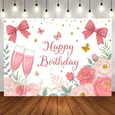 Aperturee - Aperturee Cheers To Birthday Bows Floral Birthday Backdrop