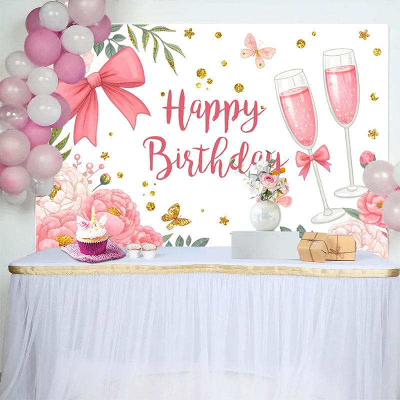 Aperturee - Aperturee Cheers To Birthday Sweet Butterfly Birthday Backdrop