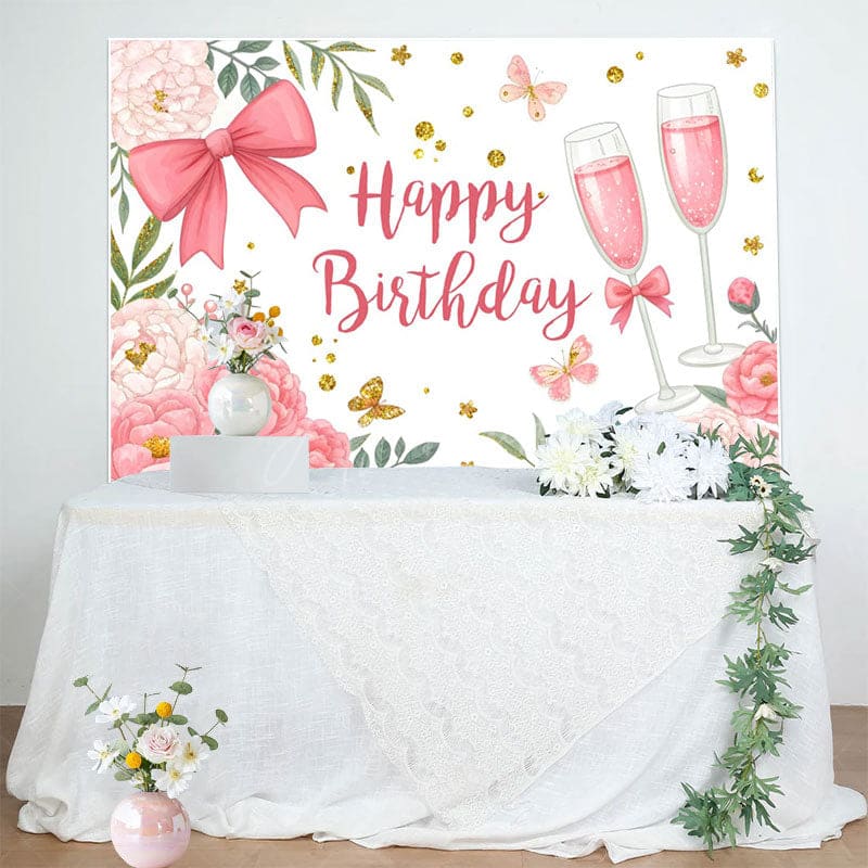 Aperturee - Aperturee Cheers To Birthday Sweet Butterfly Birthday Backdrop