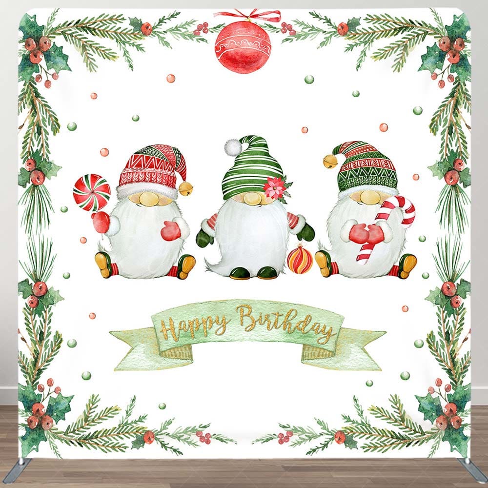 Aperturee - Aperturee Cherry Candy Gnome Xmas Birthday Pillow Case Backdrop