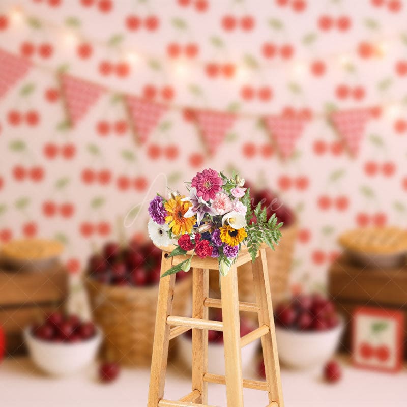Aperturee - Aperturee Cherry Pie Sweet Light And Flags Cake Smash Backdrop