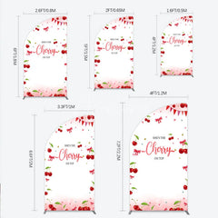 Aperturee - Aperturee Cherry Theme Half Moon Arch Backdrop Pink Watercolor Fruit Red Bows Background She Is The Cherry On Top Baby Shower