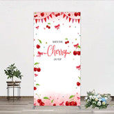 Aperturee - Aperturee Cherry Theme Rectangle Backdrop Pink Watercolor Fruit Red Bows Background She Is The Cherry On Top Baby Shower