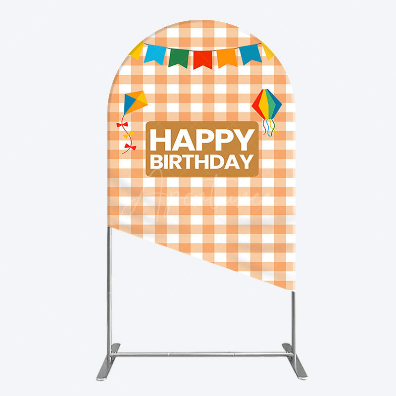 Aperturee - Aperturee Chessboard Pattern Kite Happy Birthday Arch Backdrop