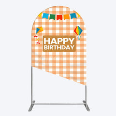 Aperturee - Aperturee Chessboard Pattern Kite Happy Birthday Arch Backdrop