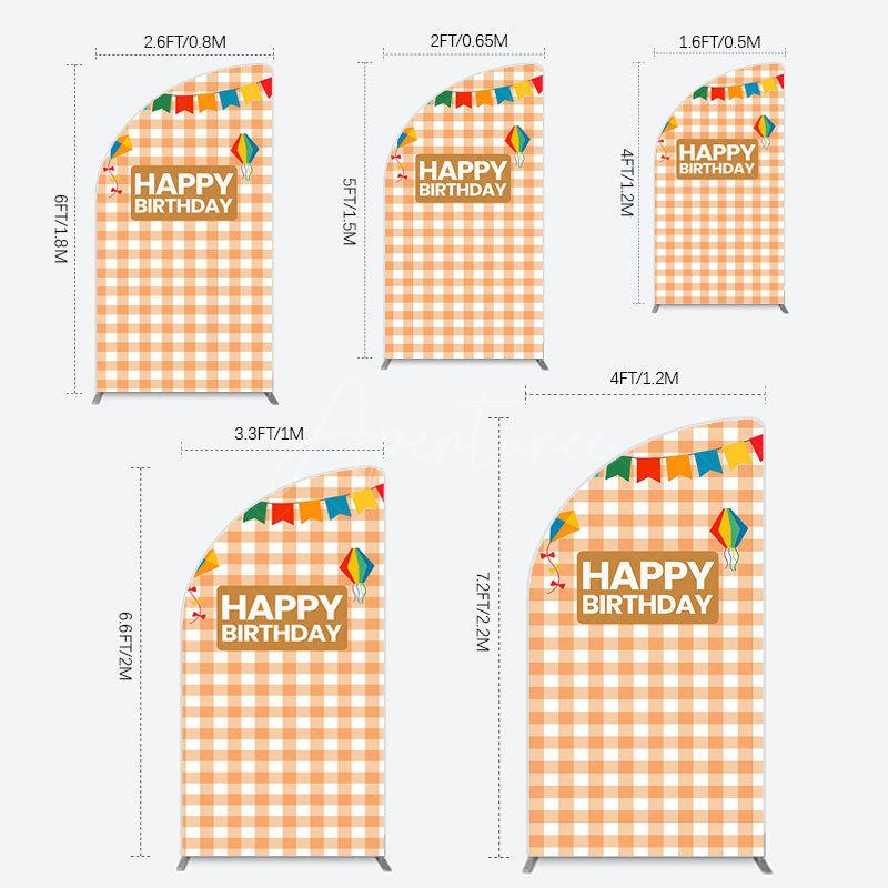 Aperturee - Aperturee Chessboard Pattern Kite Happy Birthday Half Moon Arch Backdrop