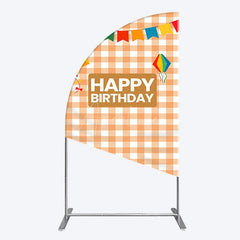 Aperturee - Aperturee Chessboard Pattern Kite Happy Birthday Half Moon Arch Backdrop