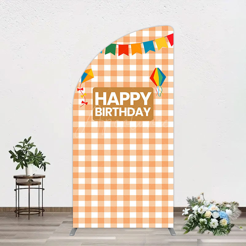 Aperturee - Aperturee Chessboard Pattern Kite Happy Birthday Half Moon Arch Backdrop
