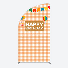 Aperturee - Aperturee Chessboard Pattern Kite Happy Birthday Half Moon Arch Backdrop