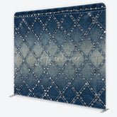 Aperturee - Aperturee Chic Blue Denim Texture Square Double-Sided Backdrop Diamond Pattern with Sparkling Silver Studs for Stylish Photos