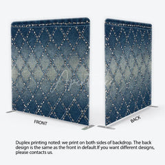 Aperturee - Aperturee Chic Blue Denim Texture Square Double-Sided Backdrop Diamond Pattern with Sparkling Silver Studs for Stylish Photos