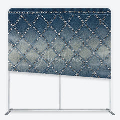 Aperturee - Aperturee Chic Blue Denim Texture Square Double-Sided Backdrop Diamond Pattern with Sparkling Silver Studs for Stylish Photos