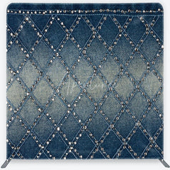 Aperturee - Aperturee Chic Blue Denim Texture Square Double-Sided Backdrop Diamond Pattern with Sparkling Silver Studs for Stylish Photos