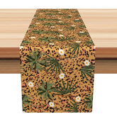 Aperturee - Aperturee Chic Leopard Print Table Runner with White Flowers Khaki Animal Print for Modern and Glam Dining Decor