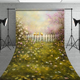 Aperturee - Aperturee Chicks on White Fence Backdrop Artistic Oil Painting Floral Meadow Scene Easter and Spring Photography