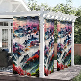 Aperturee - Aperturee Chinese Hill View Waterproof Printed Outdoor Curtains
