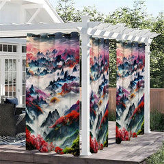 Aperturee - Aperturee Chinese Hill View Waterproof Printed Outdoor Curtains