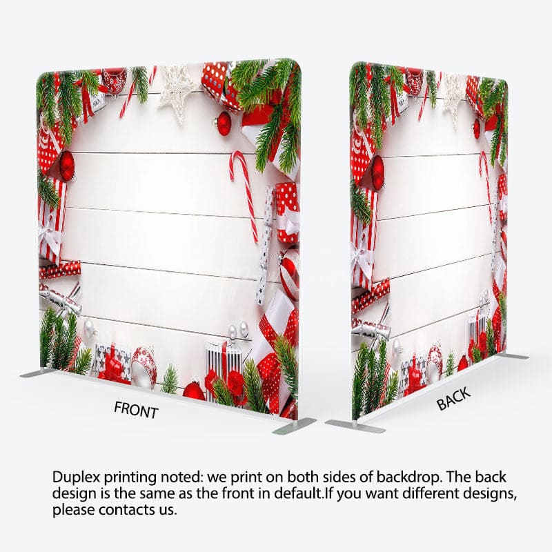 Aperturee - Aperturee Christmas Balls Gifts White Stripe Pillow Case Backdrop