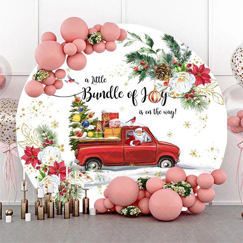 Aperturee - Aperturee Christmas Bundle Of Joy Round Baby Shower Backdrop