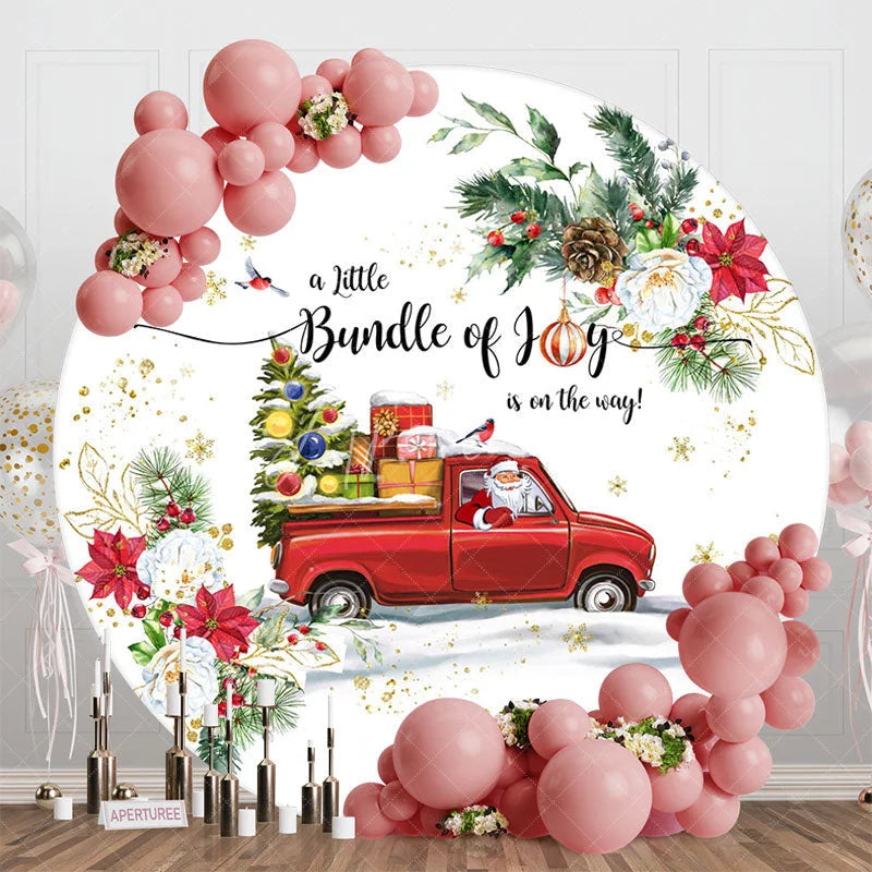 Aperturee - Aperturee Christmas Bundle Of Joy Round Baby Shower Backdrop