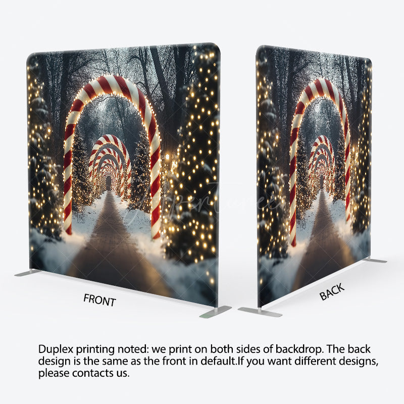 Aperturee - Aperturee Christmas Candy Cane Lane Tension Fabric Backdrop Winter Wonderland Archway Holiday Season Photo Booth Background