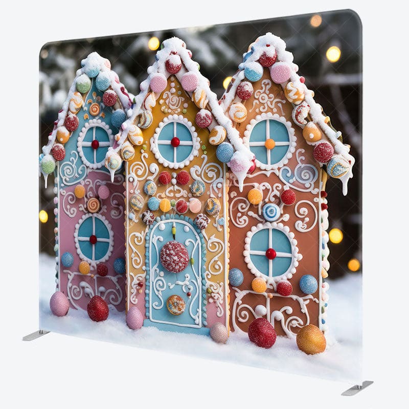 Aperturee - Aperturee Christmas Candy House Square Tension Fabric Backdrop