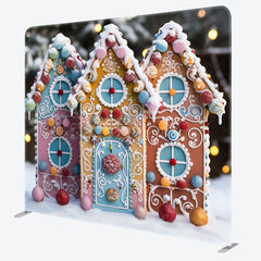 Aperturee - Aperturee Christmas Candy House Square Tension Fabric Backdrop
