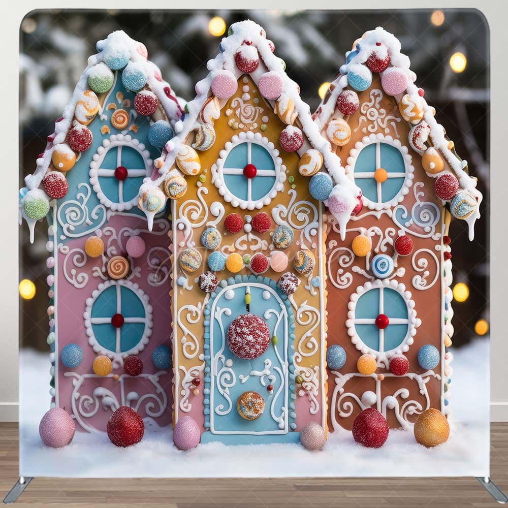 Aperturee - Aperturee Christmas Candy House Square Tension Fabric Backdrop