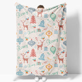 Aperturee - Aperturee Christmas Cartoon Pattern Customized Name Blanket