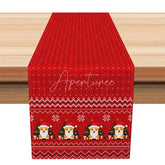 Aperturee - Aperturee Christmas Corgi Fair Isle Table Runner ’Ugly Sweater’ Style with Santa Hat Red Holiday Decor