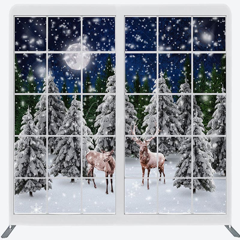 Aperturee - Aperturee Christmas Elk In Forest Window Pillow Case Backdrop