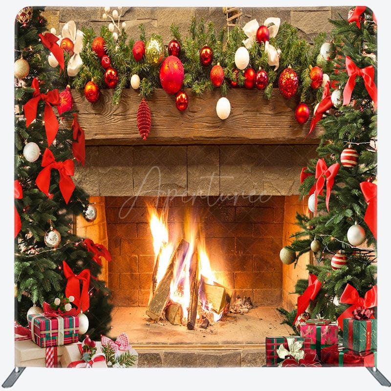 Aperturee - Aperturee Christmas Fireplace Double-Sided Square Backdrop