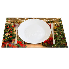 Aperturee - Aperturee Christmas Fireplace Set of 4 Placemats Cozy Xmas Tree with Stockings String Lights Holiday Table Mats