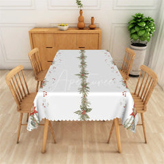 Aperturee - Aperturee Christmas Garland Rectangle Tablecloth White with Pine Branch Berries Elegant Holiday Table Cover