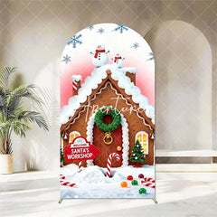 Aperturee - Aperturee Christmas Gingerbread House Arch Backdrop Decorated Tree with Gifts Winter Holiday Party Banner