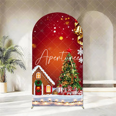 Aperturee - Aperturee Christmas Gingerbread House Arch Backdrop Decorated Tree with Gifts Winter Holiday Party Banner