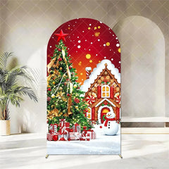 Aperturee - Aperturee Christmas Gingerbread House Arch Backdrop Decorated Tree with Gifts Winter Holiday Party Banner