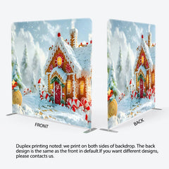 Aperturee - Aperturee Christmas Gingerbread House Double-Sided Tension Fabric Backdrop Winter Candyland Holiday Party Photo Booth