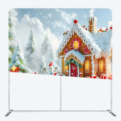 Aperturee - Aperturee Christmas Gingerbread House Double-Sided Tension Fabric Backdrop Winter Candyland Holiday Party Photo Booth