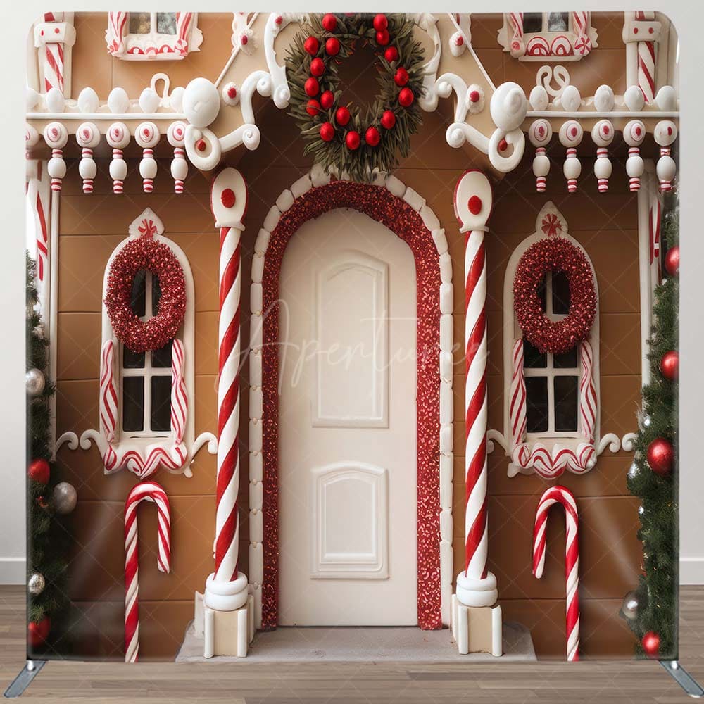 Aperturee - Aperturee Christmas Gingerbread House Photo Fabric Backdrop