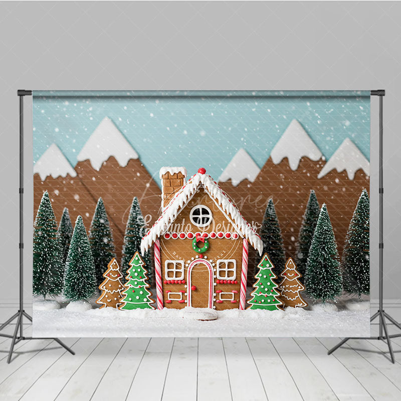 Aperturee - Aperturee Christmas Gingerbread House Photography Backdrop Snowy Candy Village Scene Holiday Mini Session Photo Background