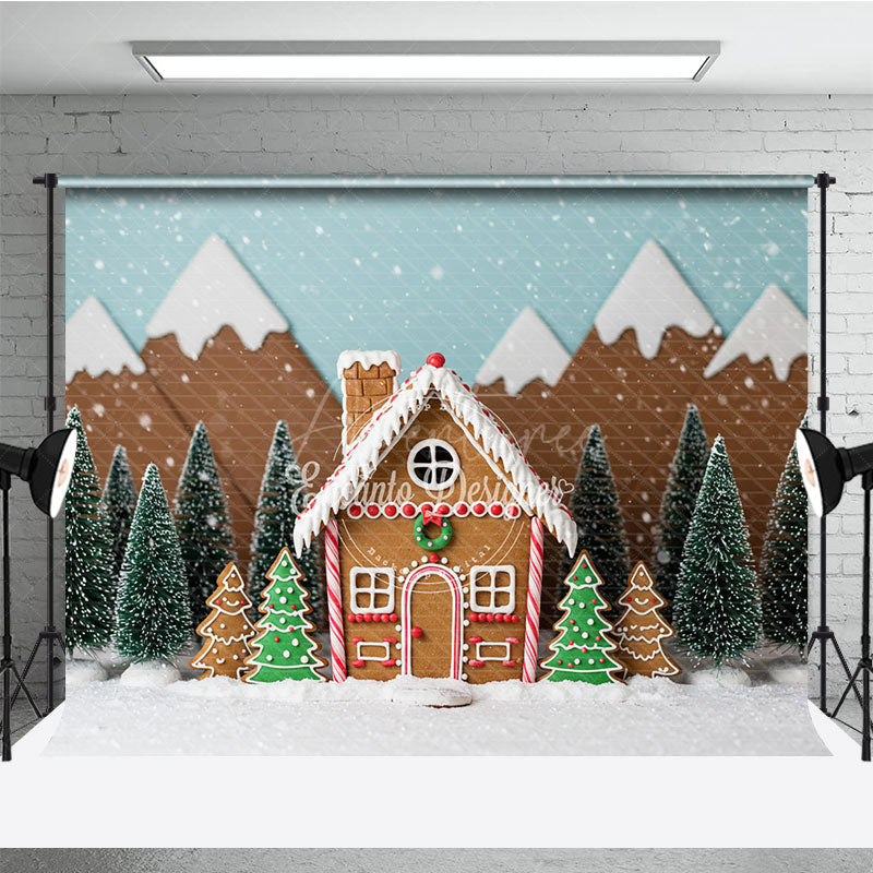 Aperturee - Aperturee Christmas Gingerbread House Photography Backdrop Snowy Candy Village Scene Holiday Mini Session Photo Background