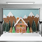 Aperturee - Aperturee Christmas Gingerbread House Photography Backdrop Snowy Candy Village Scene Holiday Mini Session Photo Background