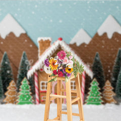 Aperturee - Aperturee Christmas Gingerbread House Photography Backdrop Snowy Candy Village Scene Holiday Mini Session Photo Background