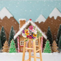 Aperturee - Aperturee Christmas Gingerbread House Photography Backdrop Snowy Candy Village Scene Holiday Mini Session Photo Background