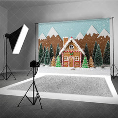 Aperturee - Aperturee Christmas Gingerbread House Photography Backdrop Snowy Candy Village Scene Holiday Mini Session Photo Background