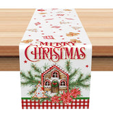 Aperturee - Aperturee Christmas Gingerbread House Table Runner Poinsettia and Red Plaid Holiday Cookie Themed Decor