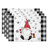 Aperturee - Aperturee Christmas Gnome Set of 4 Placemats Black and White Buffalo Plaid Gnome with Lantern Snowflakes Table Mats