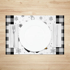 Aperturee - Aperturee Christmas Gnome Set of 4 Placemats Black and White Buffalo Plaid Gnome with Lantern Snowflakes Table Mats